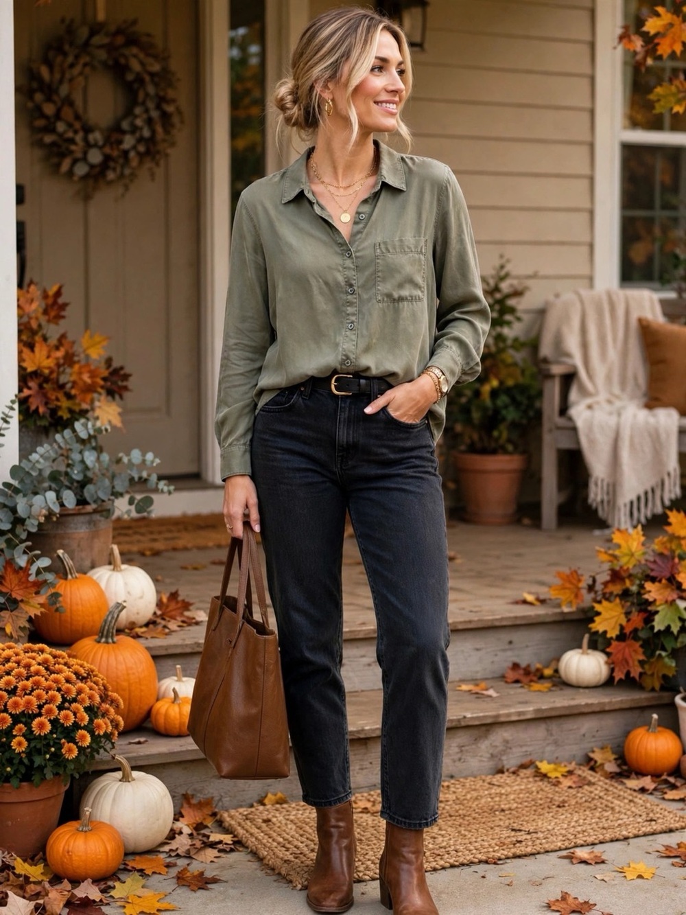 DC Jeans Olive Green Button Front Blouse 100% Lyocell Chest Pocket | Size 1X